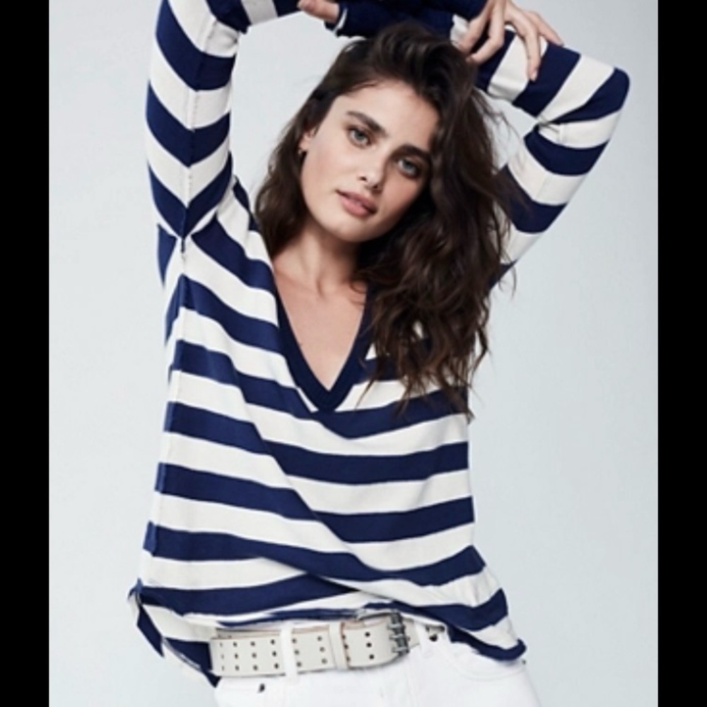 Free People We The Free Sail Away Long Sleeve Henley Striped Top Size Large